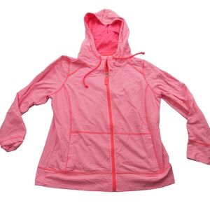 Made for Life Womens Pink White Stripe Hoodie Full Zip Pocket Athletic  Size PL‎
